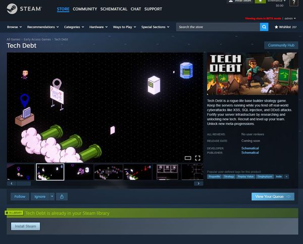 Tech Debt - The Video Game’s Steam page is live!